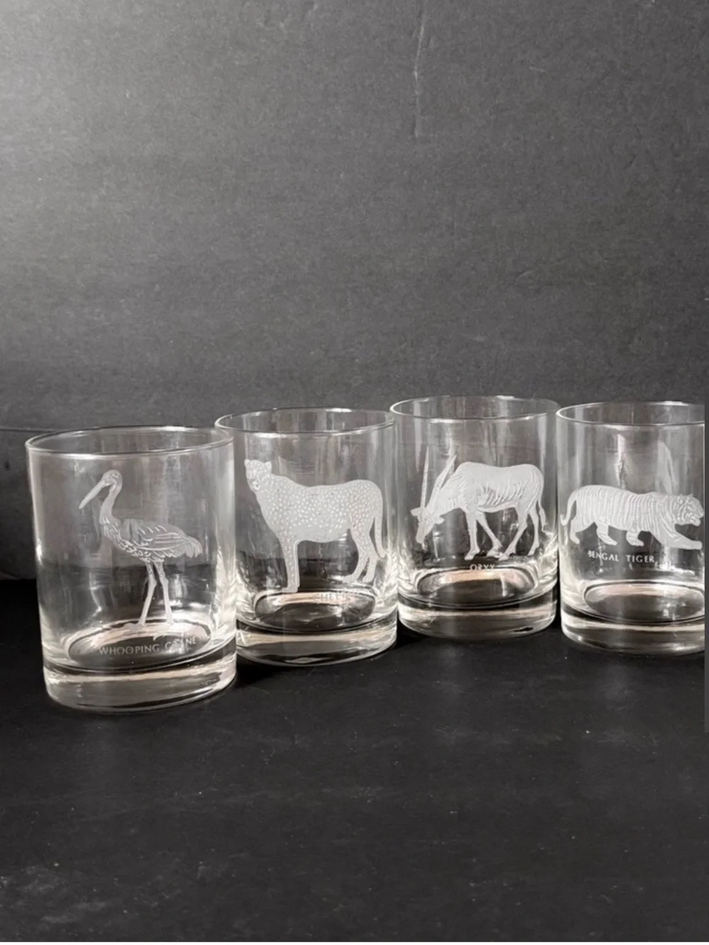 Georg Jensen “Endangered Species” Etched Whiskey Glasses 1970s Denmark– Set of 4